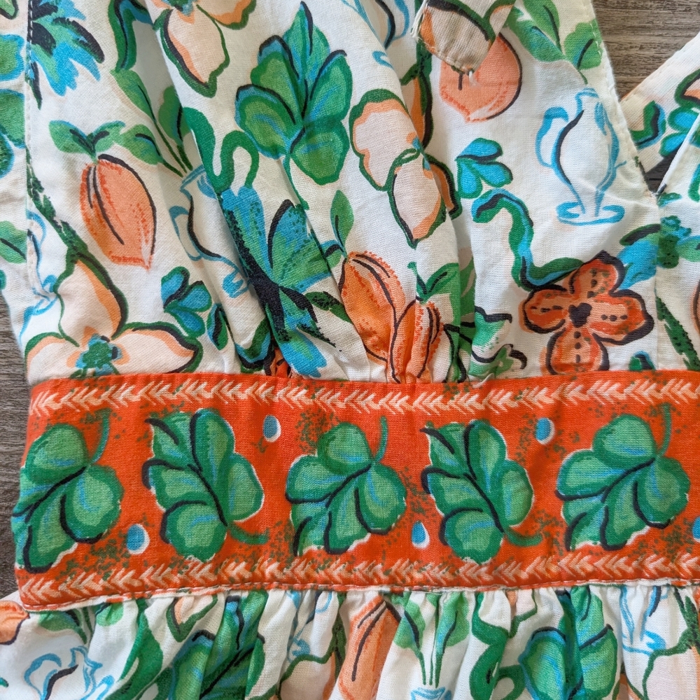 Japna - Sundress Mini Fit and Flare Deep-V off-White, Green, Orange Small - Picture 10 of 12